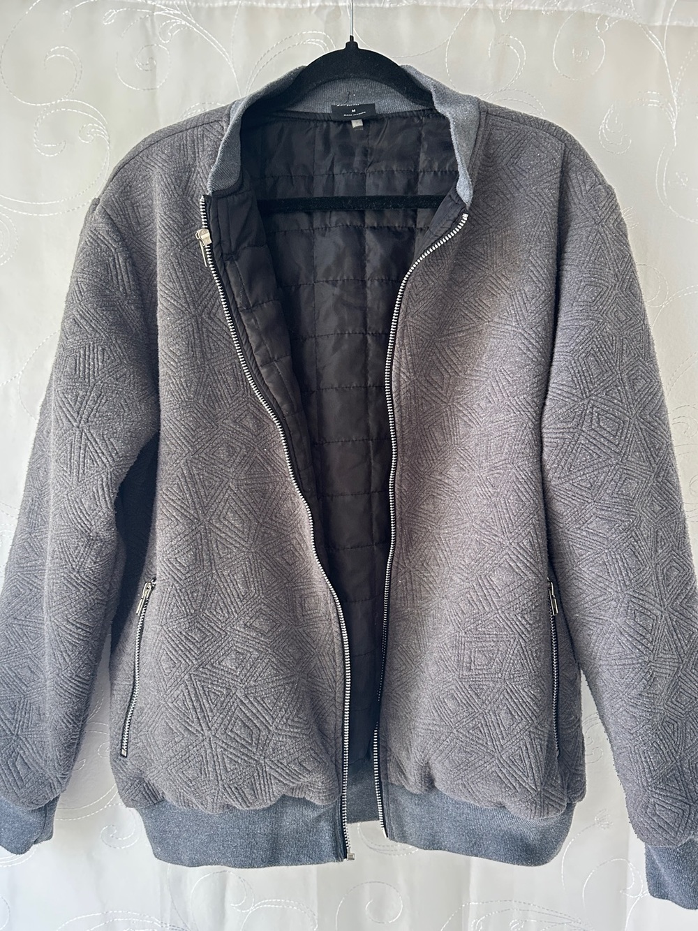 Gray Men’s Bomber Jacket - Classic Zip Front - Picture 3 of 5